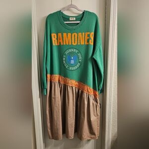 Green Ramones Graphic Sweatshirt Dress with Tan Skirt Size XXL